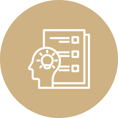 Head with light bulb and document icon